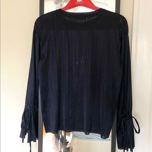 Navy blue flowy Zara blouse with tie sleeve detail